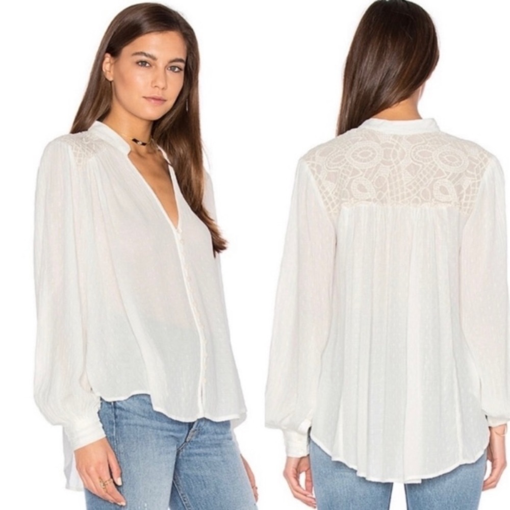 Free People Canyon Rose white Boho Peasant Top high low gauzy bohemian beach